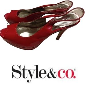 Style & Co Faith Red Peep Toe Slingback Heels Size 8